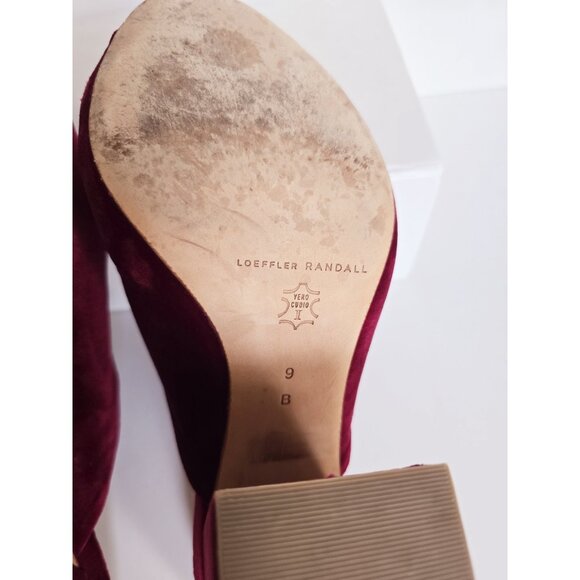 Loeffler Randall Laurel Twist Velvet Burgundy Mule Open Peep Toe Heels Sandals 9 - Picture 13 of 14